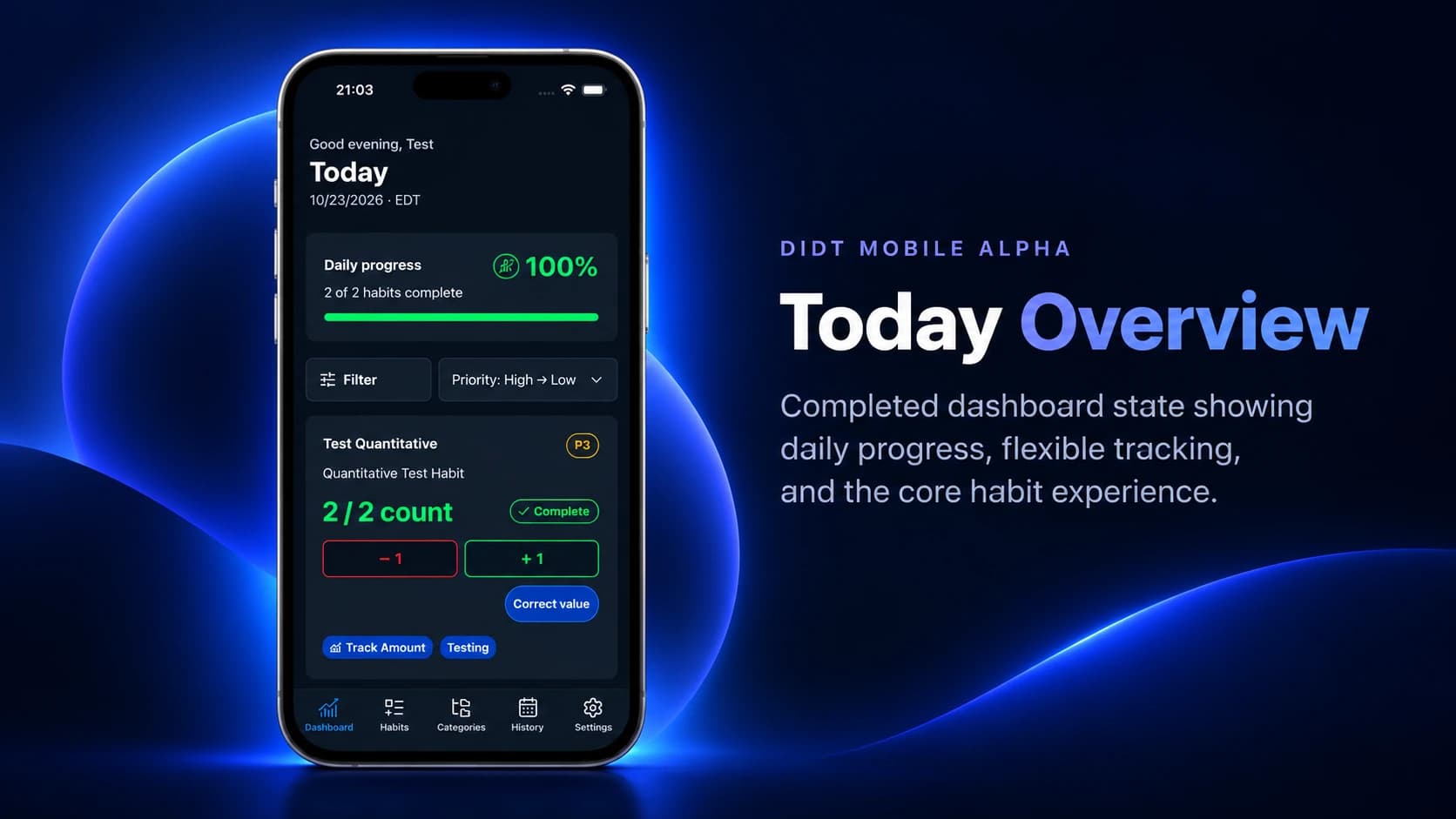 Did I Do That (DIDT) mobile alpha Today dashboard showcase